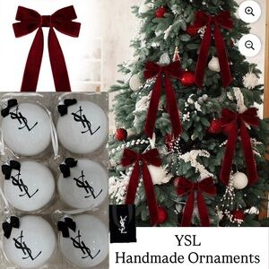 Handmade YSL Black Logo on White Ornaments set of 6